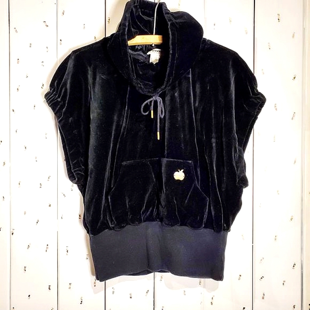 Sonia Rykiel Karma Body & Soul Black Velvet Top Large Turtleneck Front Pocket
